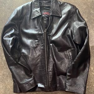 Oscar Leopold Large black leather heavy jacket